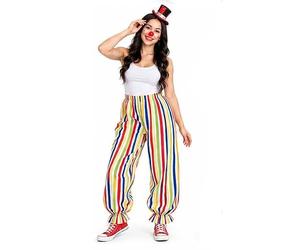 The Dragons Den Adults Full Length Polka Dot Frilly Rag Doll Clown Pants Circus Big Top Fancy Dress [Deck Chair Stripe L-XL]