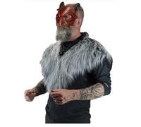 The Dragons Den Adults Krampus Faux Fur Chest Plate & Mask Christmas Lengend Fancy Dress [Grey - One Size]