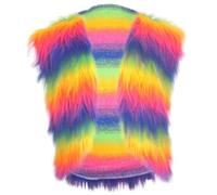 The Dragons Den Adults Long Pile Faux Fur Glam Rocker Hippie Waistcoat Mardi Gras 1960s 1970s Disco Fancy Dress [S-M, Rainbow]
