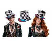 The Dragons Den Adults Mad Hatter Checkered Top Hat Wonderland Fancy Dress Costume Accessory [One Size]
