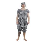The Dragons Den Adults Panto Dame 1920's Beach Belle Victorian Bathing Suit Fancy Dress Costume [Black & White S-M]