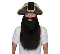 The Dragons Den Adults Pirate Captain Blackbeard Hat & Beard 2 Piece Fancy Dress Costume Accessory