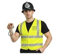 The Dragons Den Adults Police Beat Bobby Hi Viz Vest Hat & Handcuffs Fancy Dress Costume [L]