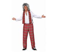 The Dragons Den Adults Rock Stewart Tartan Pants Scarf & Wig Pop Songwriter Fancy Dress Costume