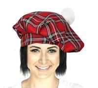 The Dragons Den Adults Royal Stewart Tartan Tam O'Shanter Scottish Novelty Fancy Dress Hat [Black Hair]