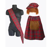 The Dragons Den Adults Royal Stewart Traditional Scottish Tartan Kilt Sash & Tam Hat Burns Night Scotland Fancy Dress Costume [S-M]