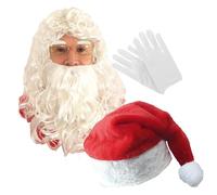 The Dragons Den Adults Santa Claus 6 Piece Kit Wig Beard Eyebrow Hat & Glasses Father Christmas Fancy Dress Costume Accessory