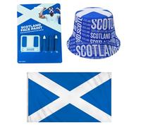The Dragons Den Adults Scotland Graphic Bucket Hat 5ft x 3ft Flag & Face Paint St Andrews Day Supporters Kit
