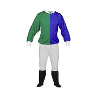 The Dragons Den Adults Unisex Jockey Silks Colours Jersey Top & Jodhpurs Horse Racing Cheltenham National Fancy Dress Costume [Emerald Green & Royal Blue]