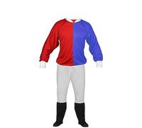 The Dragons Den Adults Unisex Jockey Silks Colours Jersey Top & Jodhpurs Horse Racing Cheltenham National Fancy Dress Costume [Red & Blue]