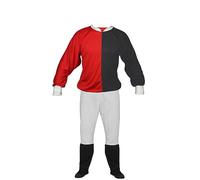 The Dragons Den Adults Unisex Jockey Silks Colours Jersey Top & Jodhpurs Horse Racing Cheltenham National Fancy Dress Costume [Red & Black]