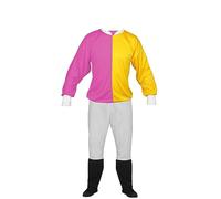 The Dragons Den Adults Unisex Jockey Silks Colours Jersey Top & Jodhpurs Horse Racing Cheltenham National Fancy Dress Costume [Pink & Yellow]