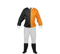 The Dragons Den Adults Unisex Jockey Silks Colours Jersey Top & Jodhpurs Horse Racing Cheltenham National Fancy Dress Costume [Black & Orange]