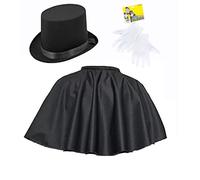 The Dragons Den Adults Victorian Gentleman Gentry Magician Half Back Mantle Cape Top Hat & White Gloves Fancy Dress [One Size]
