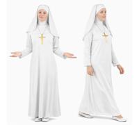 The Dragons Den Adults White Ghost Nuns Habit Halloween Fancy Dress Costume [S-M]