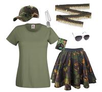 The Dragons Den Adults Womens Camouflage Army Military Soldier Hen Party Fancy Dress Costume [S-M Skirt, Small T-Shirt]
