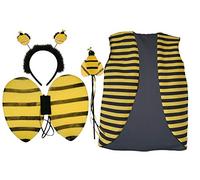 The Dragons Den Childs Bumblebee Black & Yellow Stripe Waistcoat & 3 Piece Wing Set World Book Day Insect Nature Fancy Dress [Age 8-12 Years]