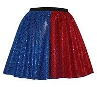 The Dragons Den Childs Harlequin Blue & Red Sequined Skirt Superhero Villain Halloween Movie Fancy Dress [Age 8-12 Years]