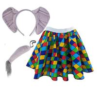 The Dragons Den Childs Patchwork Multicoloured Skirt Elephant Ears & Tail World Book Day Fancy Dress Costume [Age 8-12 Years]