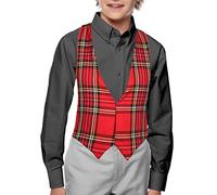 The Dragons Den Childs Red2 Tartan Backless Waistcoat With Black Elastic [8-12 Years]