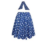 The Dragons Den Ladies 22" Blue & White Polka Dot Rock & Roll Skirt & Necktie Fancy Dress [PlusSize]