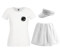 The Dragons Den Ladies Tennis Player Skirt T-Shirt & Visor Sports Fancy Dress Costume [L-XL Skirt - XS T-Shirt]