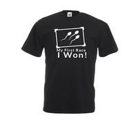 The Dragons Den Mens 'My First Race, I Won!' Funny Rude Adult Humour Unisex Black T-Shirt [L]