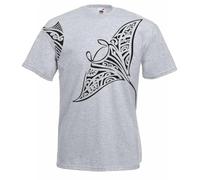 The Dragons Den Mens Polynesian Tribal Tattoo Stingray Maori Grey Unisex T-Shirt [XL]