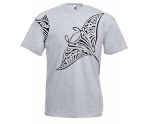 The Dragons Den Mens Polynesian Tribal Tattoo Stingray Maori Grey Unisex T-Shirt [XL]
