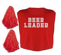 The Dragons Den Mens Stag Do Beer Leader Crop Top & Poms Cheerleader Stag Night Fancy Dress Costume [Red L-XL]