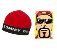 The Dragons Den Mens Tommy Gear Ali G Sports Raga Doo Gangster Beanie Hat & Goatee Beard [Red]