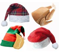 The Dragons Den Novelty 4 Pack Christmas Hat Pack Santa Claus Tartan Turkey Elf Christmas Party Hats