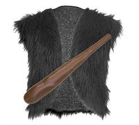 The Dragons Den Unisex Caveman Prehistoric Waistcoat & Club Animal Fur Fancy Dress Set [Black Bear, S/M]