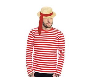 The Dragons Den Venetian Gondola Kit - Red Striped Long Sleeve Top, Boater Hat & Red Sash