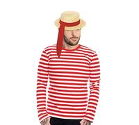 The Dragons Den Venetian Gondola Kit - Red Striped Long Sleeve Top, Boater Hat & Red Sash [S]
