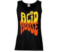 The Dragons Den Womens Acid House Rave Dance Music Festival 80's 90's Lady Fit Black Vest Top