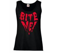 The Dragons Den Womens Bite Me Vampire Dracula Halloween Horror Quote Lady Fit Black Vest Top