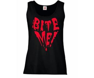 The Dragons Den Womens Bite Me Vampire Dracula Halloween Horror Quote Lady Fit Black Vest Top [L]