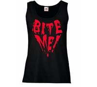 The Dragons Den Womens Bite Me Vampire Dracula Halloween Horror Quote Lady Fit Black Vest Top [S]
