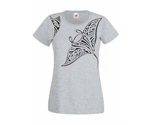 The Dragons Den Womens Polynesian Tribal Tattoo Stingray Maori Grey Lady Fit T-Shirt [L]