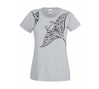 The Dragons Den Womens Polynesian Tribal Tattoo Stingray Maori Grey Lady Fit T-Shirt [M]
