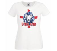 The Dragons Den Womens St George English Lion St Georges Day England Flag Lady Fit White T-Shirt