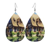 The Dream Comic House Women's Teardrop Leather Earrings - Lightweight PVC Dangle Earrings, 925 Silver Hooks, Double-Sided Prints | Hypoallergenic Gift