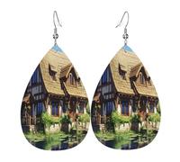 The Dream Comic House Women's Teardrop Leather Earrings - Lightweight PVC Dangle Earrings, 925 Silver Hooks, Double-Sided Prints | Hypoallergenic Gift