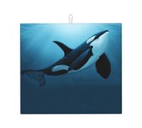 The Dreamer Orca, Dish Drying Mat, 18x16 Inch Absorbent Microfiber Quick Dry Machine Washable for Dishes Pots Pans Glassware Coffee Bar Under Rack