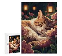The Dreaming Cat Among Night Blooms Hobby Jigsaw Puzzle for Adults, 300 PCS, An Engaging Indoor Activity for Quiet Evenings, for Family Nights