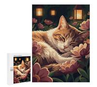 The Dreaming Cat Among Night Blooms Jigsaw Puzzle, 500 PCS, for Adults And Families, Shared Puzzle Time for Family And Friends, for Indoor Play