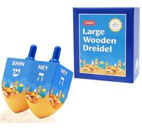 The Dreidel Company Extra Large Jerusalem Wood Dreidels, Let's Play Dreidel The Hanukkah Game, Instructions Included (2-Pack)