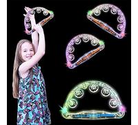 The Dreidel Company Flashing Tambourines Hand Held, 9" Inch Tambourine Flashes in Assorted Colors, Ring Metal Jingles Percussion Musical Educational Hand Instrument, Party Kids Games (2-Pack)
