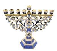 The Dreidel Company Hanukkah Menorah Enamel Hand-Painted Enameled Metal Menorah